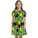 Pattern-polka Green Yelow Black Kids  Bow Tie Puff Sleeve Dress View1