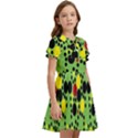 Pattern-polka Green Yelow Black Kids  Bow Tie Puff Sleeve Dress View2