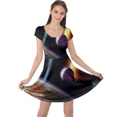 Planets In Space Cap Sleeve Dress by Sapixe