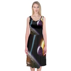 Planets In Space Midi Sleeveless Dress by Sapixe