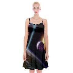 Planets In Space Spaghetti Strap Velvet Dress