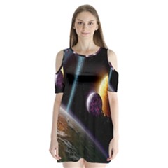 Planets In Space Shoulder Cutout Velvet One Piece