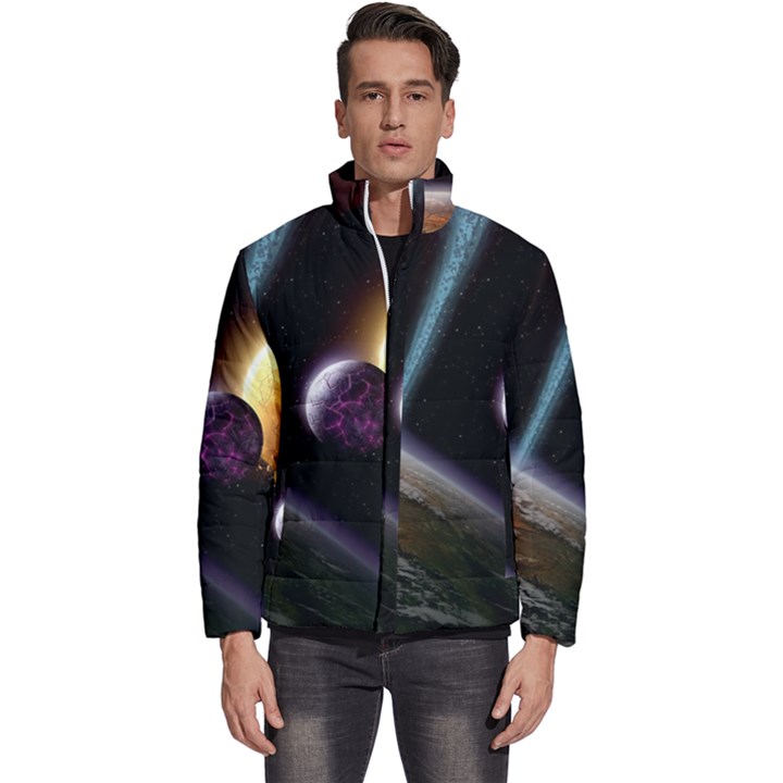 Planets In Space Men s Puffer Bubble Jacket Coat