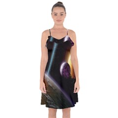 Planets In Space Ruffle Detail Chiffon Dress by Sapixe