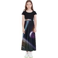 Planets In Space Kids  Flared Maxi Skirt by Sapixe