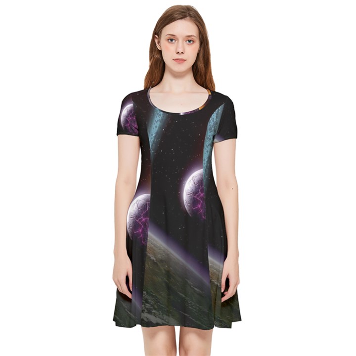 Planets In Space Inside Out Cap Sleeve Dress