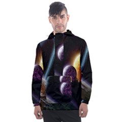 Planets In Space Men s Front Pocket Pullover Windbreaker