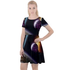 Planets In Space Cap Sleeve Velour Dress  by Sapixe