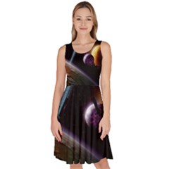 Planets In Space Knee Length Skater Dress With Pockets by Sapixe