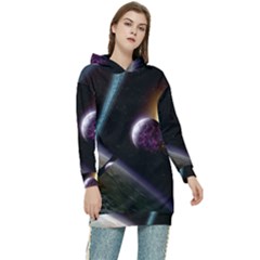 Planets In Space Women s Long Oversized Pullover Hoodie