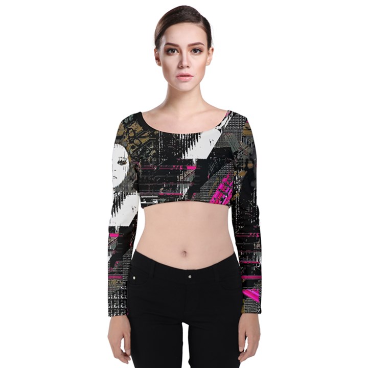 Grunge Witch Velvet Long Sleeve Crop Top