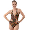 African Wall of bricks Halter Cut-Out One Piece Swimsuit View1