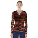 African Wall of bricks V-Neck Long Sleeve Top View1