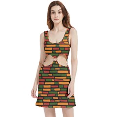 African Wall Of Bricks Velvet Cutout Dress