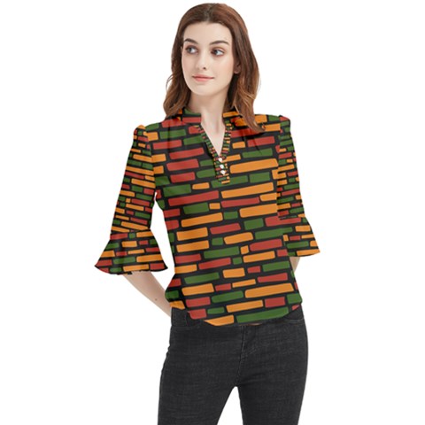 African Wall Of Bricks Loose Horn Sleeve Chiffon Blouse by ConteMonfrey