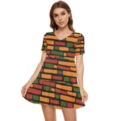 African Wall Of Bricks Tiered Short Sleeve Babydoll Dress by ConteMonfrey