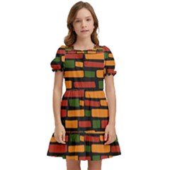 African Wall Of Bricks Kids  Puff Sleeved Dress by ConteMonfrey