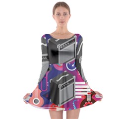 Music Abstract Background Energy Long Sleeve Skater Dress by danenraven