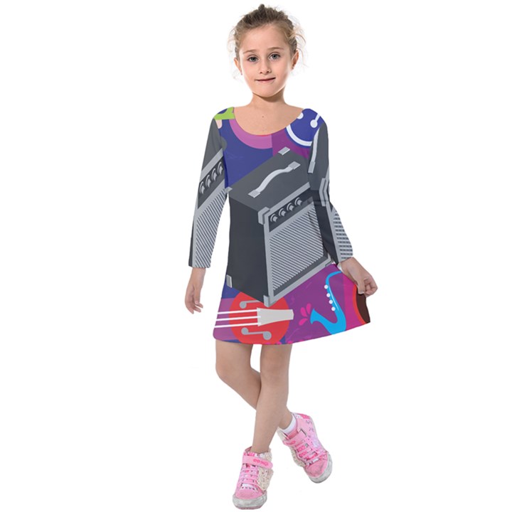 Music Abstract Background Energy Kids  Long Sleeve Velvet Dress