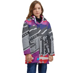 Music Abstract Background Energy Kid s Hooded Longline Puffer Jacket by danenraven