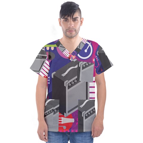 Music Abstract Background Energy Men s V-neck Scrub Top by danenraven