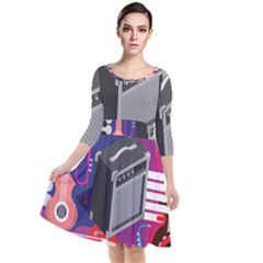 Music Abstract Background Energy Quarter Sleeve Waist Band Dress