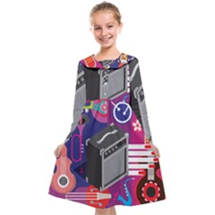 Music Abstract Background Energy Kids  Midi Sailor Dress