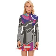 Music Abstract Background Energy Long Sleeve Velour Longline Dress by danenraven