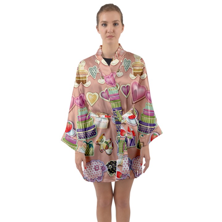 Illustration Seamless Pattern Standardize Long Sleeve Satin Kimono