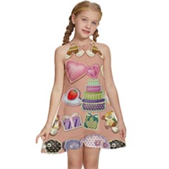 Illustration Seamless Pattern Standardize Kids  Halter Collar Waist Tie Chiffon Dress