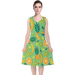 Fruit Tropical Pattern Design Art V-neck Midi Sleeveless Dress  by danenraven