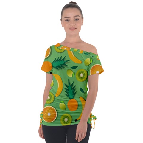 Fruit Tropical Pattern Design Art Off Shoulder Tie-up Tee by danenraven