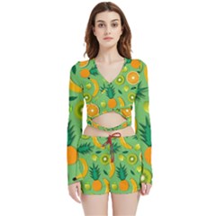 Fruit Tropical Pattern Design Art Velvet Wrap Crop Top And Shorts Set by danenraven