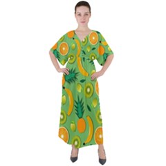 Fruit Tropical Pattern Design Art V-neck Boho Style Maxi Dress by danenraven