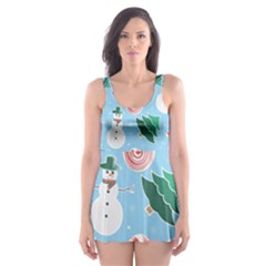 Christmas Sweets Snowman Background Skater Dress Swimsuit by danenraven