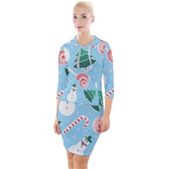 Christmas Sweets Snowman Background Quarter Sleeve Hood Bodycon Dress by danenraven