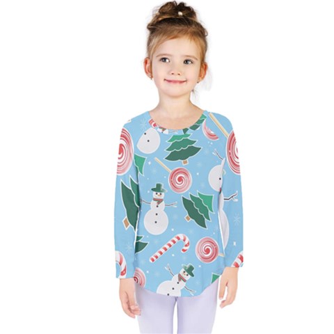 Christmas Sweets Snowman Background Kids  Long Sleeve Tee by danenraven