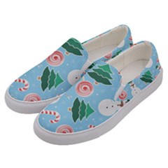 Christmas Sweets Snowman Background Men s Canvas Slip Ons by danenraven