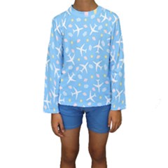 Plane Sky Background Pattern Kids  Long Sleeve Swimwear by danenraven