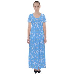 Plane Sky Background Pattern High Waist Short Sleeve Maxi Dress by danenraven