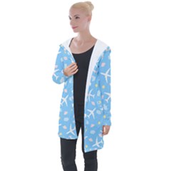 Plane Sky Background Pattern Longline Hooded Cardigan by danenraven