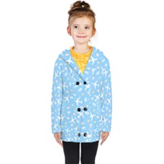 Plane Sky Background Pattern Kids  Double Breasted Button Coat by danenraven