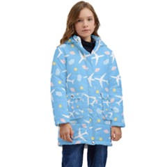 Plane Sky Background Pattern Kid s Hooded Longline Puffer Jacket by danenraven