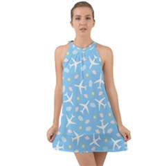 Plane Sky Background Pattern Halter Tie Back Chiffon Dress by danenraven