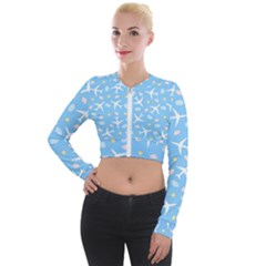 Plane Sky Background Pattern Long Sleeve Cropped Velvet Jacket by danenraven