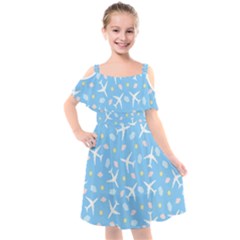 Plane Sky Background Pattern Kids  Cut Out Shoulders Chiffon Dress by danenraven