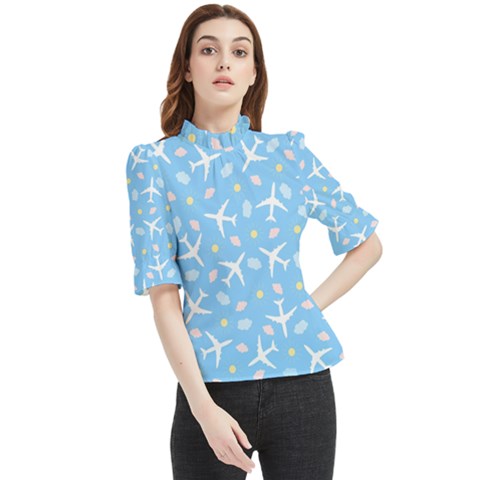 Plane Sky Background Pattern Frill Neck Blouse by danenraven