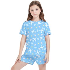 Plane Sky Background Pattern Kids  Tee And Sports Shorts Set by danenraven