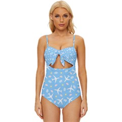 Plane Sky Background Pattern Knot Front One-piece Swimsuit