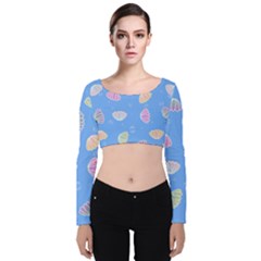 Illustration Seashell Clam Pattern Art Design Velvet Long Sleeve Crop Top by danenraven